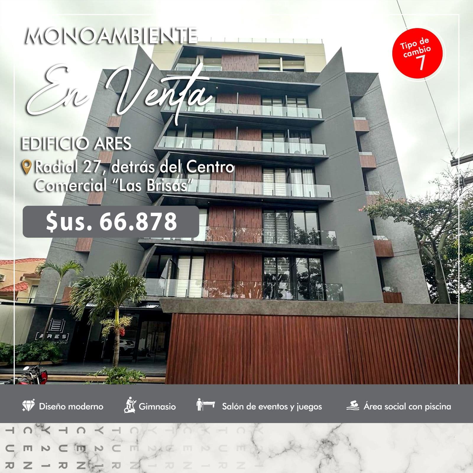 *MONOAMBIENTE EN VENTA – ZONA NORTE*✨🏢 📍 Edificio Ares By Élite 📌 Detrás del Centro Comercial Las Brisas $us. 66.878 tipo de cambio Bs. 7
