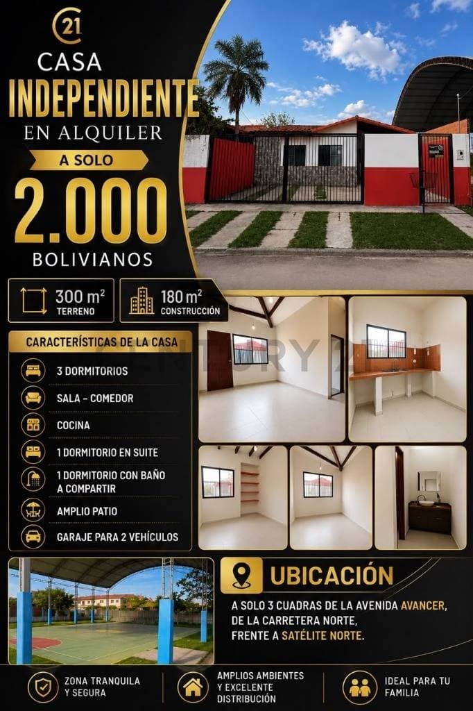 Foto de CASA ALQUILER Ubicada en la Urbanización Motacú, frente a Satélite Norte