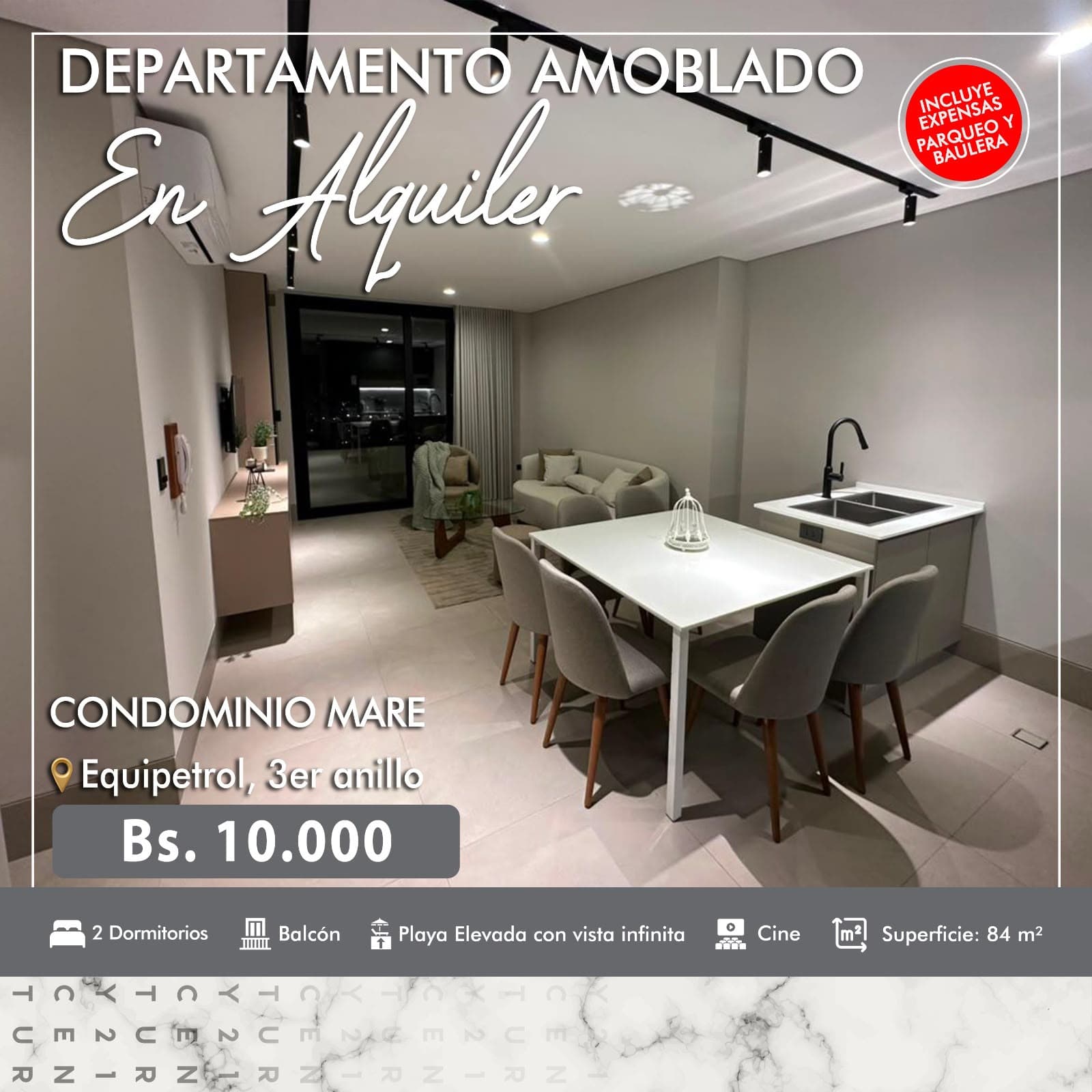 DEPARTAMENTO AMOBLADO DE 2 DORMITORIOS EN ALQUILER*✨🏙️ 📍Edificio Mare – Equipetrol